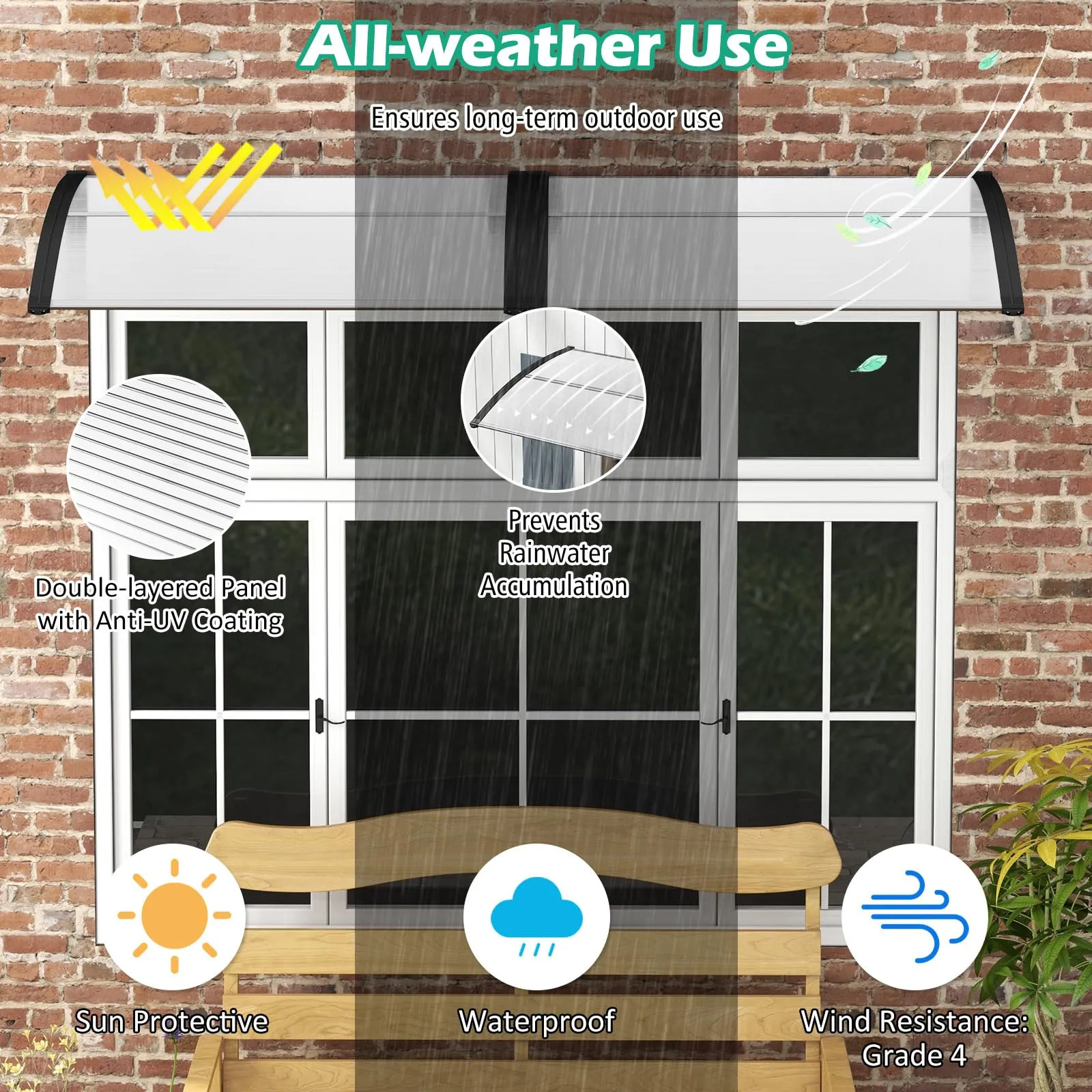 Tangkula 40" x 48" Window Awning, Modern Polycarbonate Overhead Door Awning